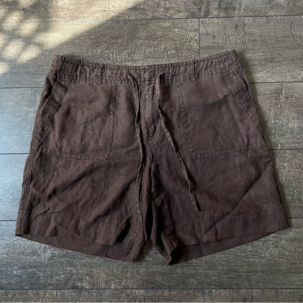 Brown linen drawstring shorts